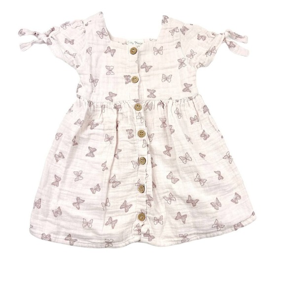 City Mouse Organic Pink Butterfly Muslin Dress - Picture 1 of 9